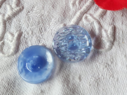 Duo boutons vintage en verre bleu  travaillé 1,7  cm G13D