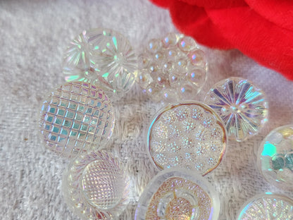 Lot 10 boutons anciens en verre irisé mordoré   panaché 1,1 à 1,3 cm ref 6128