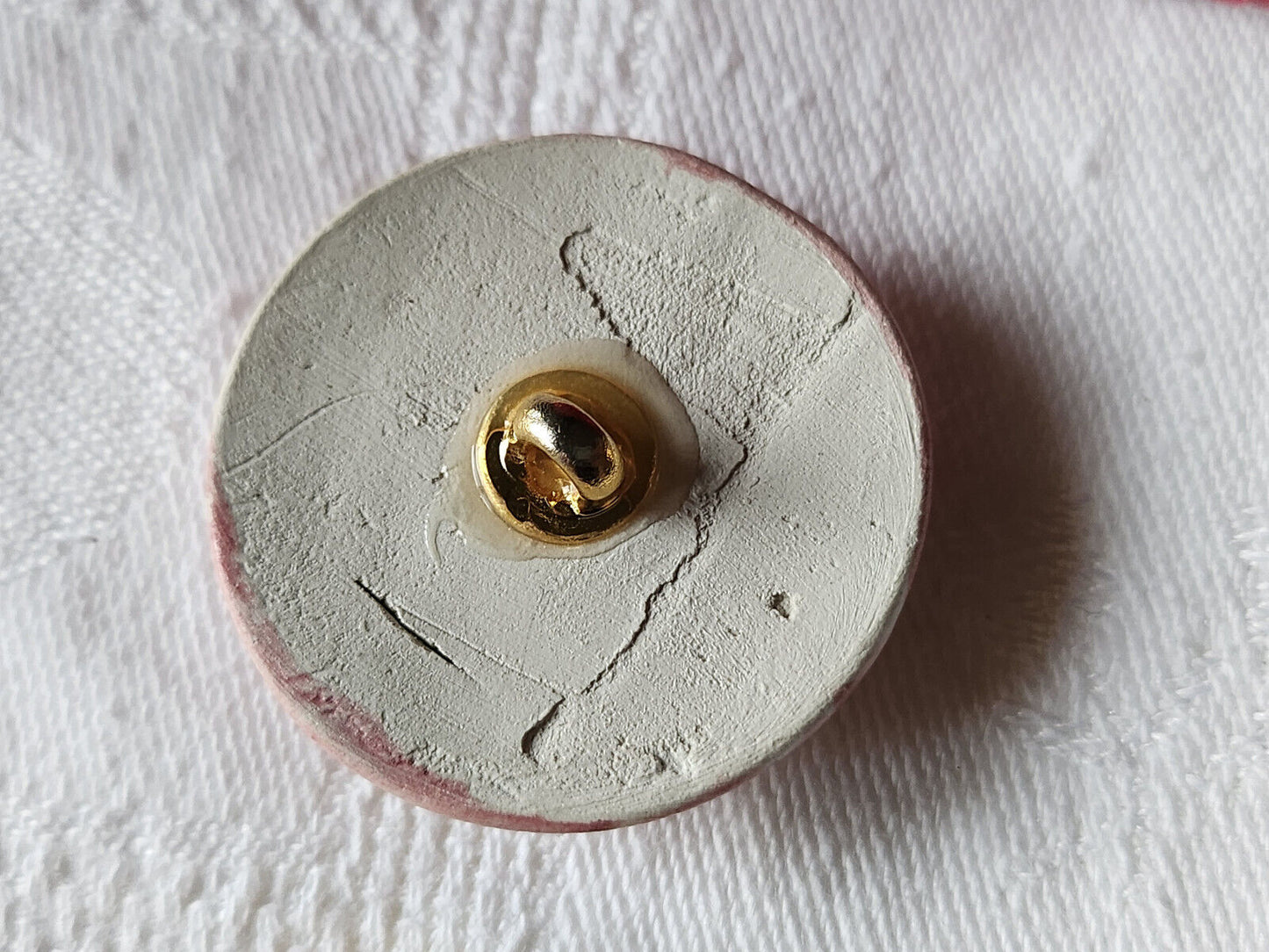 Enorme bouton vintage céramique parurier collection 3,3 cm pied rose D2F