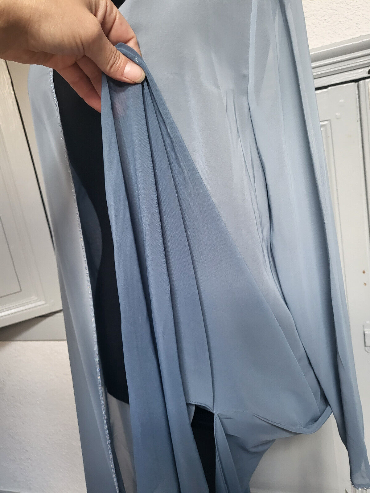 Robe soirée avec veste longue dégradé bleu gris soirée mariage neuf taille 42