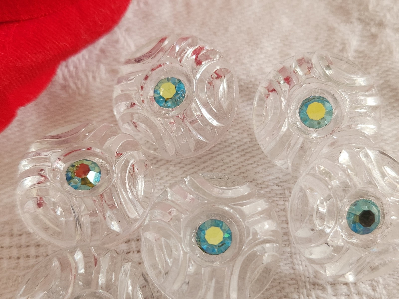 Lot 6 boutons vintage en verre transparent strass  17 mm ou 1,7 cm ref 6435