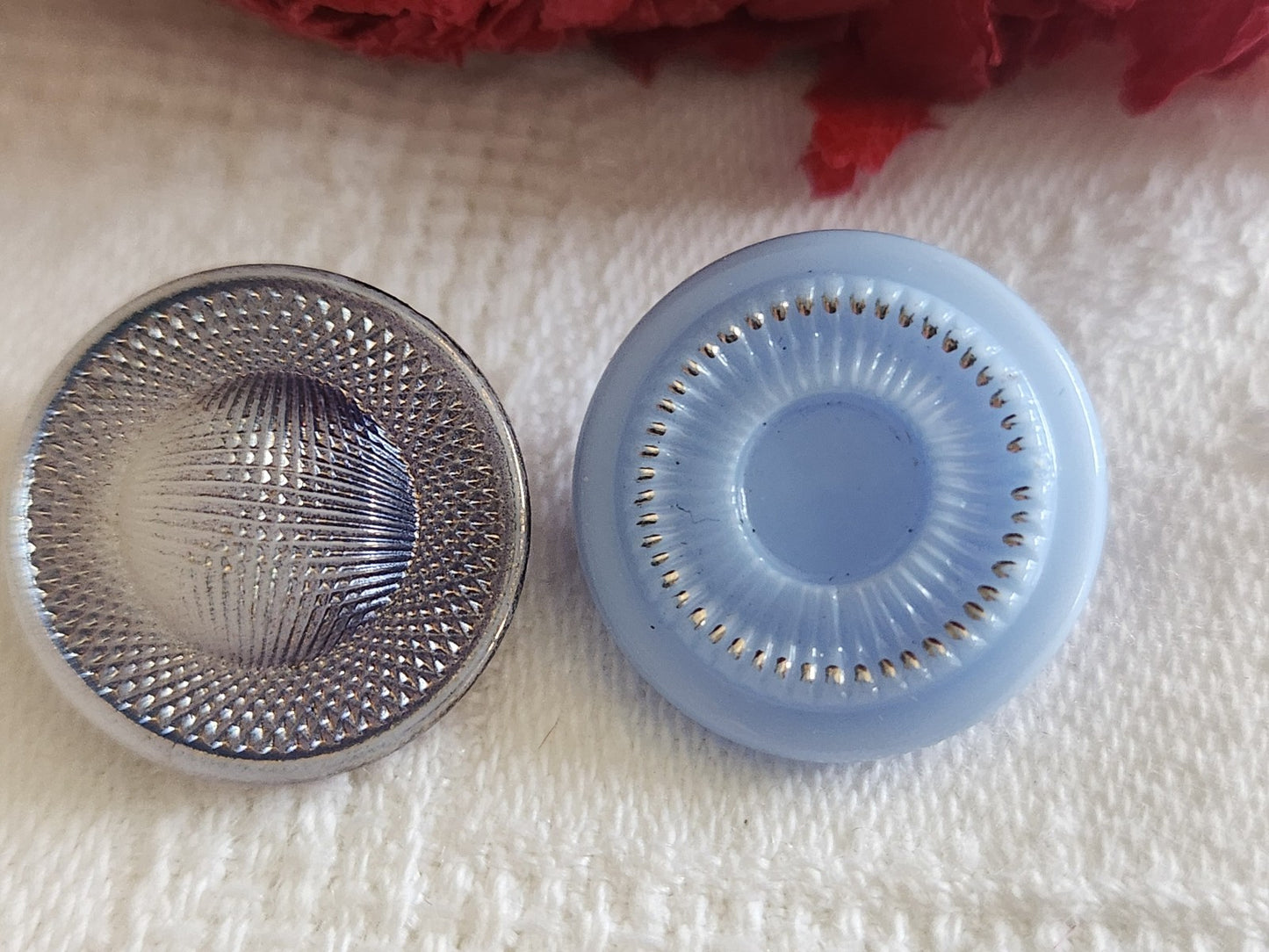 Duo boutons vintage en verre  bleu  1,8 cm G7M