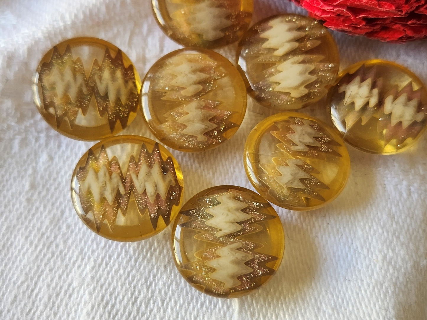 Lot 8 boutons vintage marron inclusion paillette pied 1,4 cm ref 3756