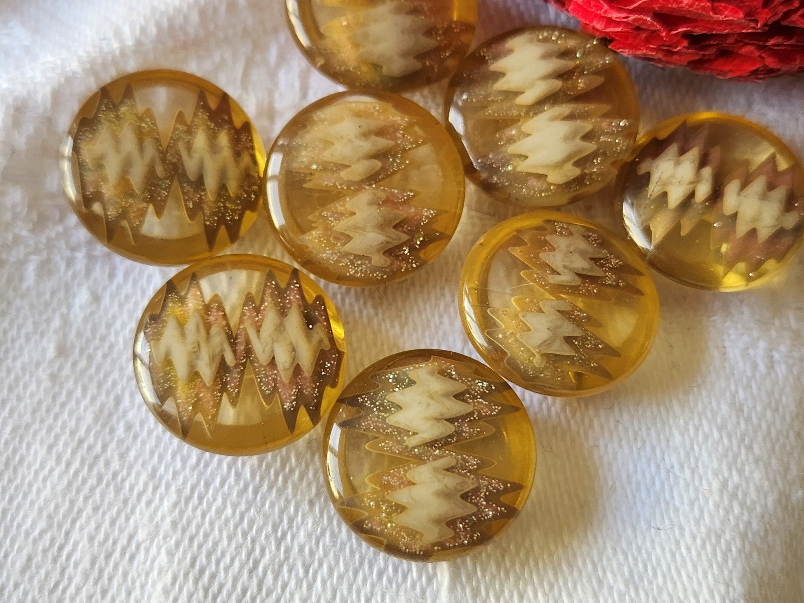 Lot 8 boutons vintage marron inclusion paillette pied 1,4 cm ref 3756