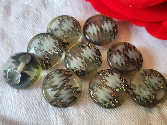 Lot 9boutons vintage gris inclusion  à pied jolis 1,4 cm petits ref 1581