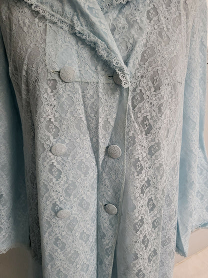 Pur vintage dessus déshabillé bleu dentelle froufrou T 40/42 ? ref portant