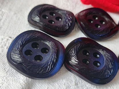 Lot 6 gros boutons anciens bleu texturé courbé vintage diamètre 3,3 cm  ref 1475