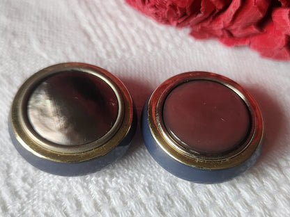 Duo boutons vintage bleu avec cabochon en nacre pied 2,2 cm D10B