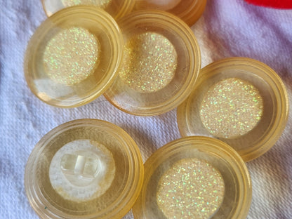 Lot 6 boutons vintage jaune paillette à pied 2,2 cm  ref 3905