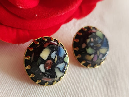 Collection duo boutons anciens effet mosaïque  métal 1,8 cm multicolore  G12D