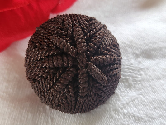 Ancien bouton en passementerie marron fait main collectionr 2,6 cm D18E