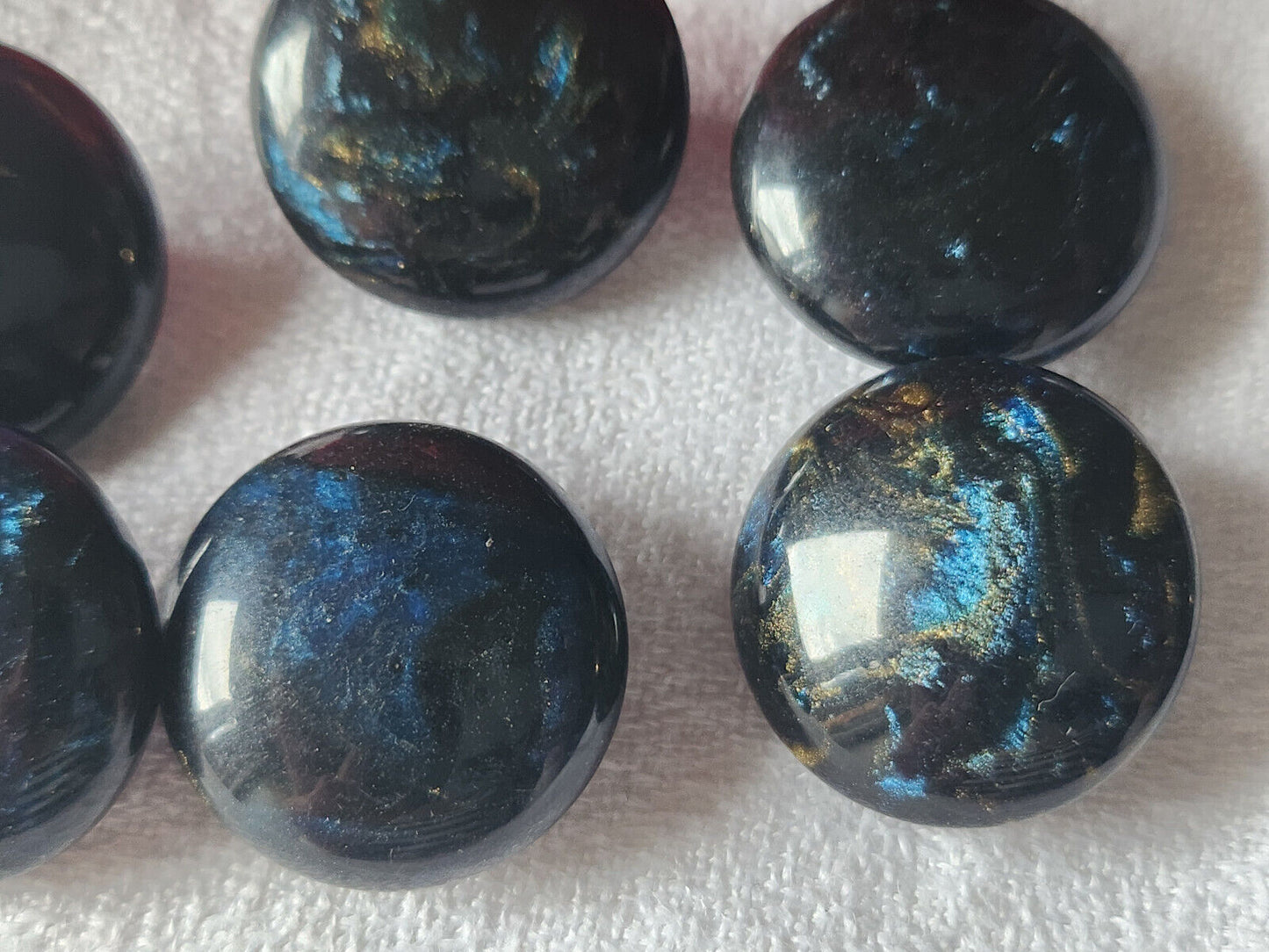 Lot 6  jolis boutons vintage bleu moucheté à pied 2,2 cm ref 1727