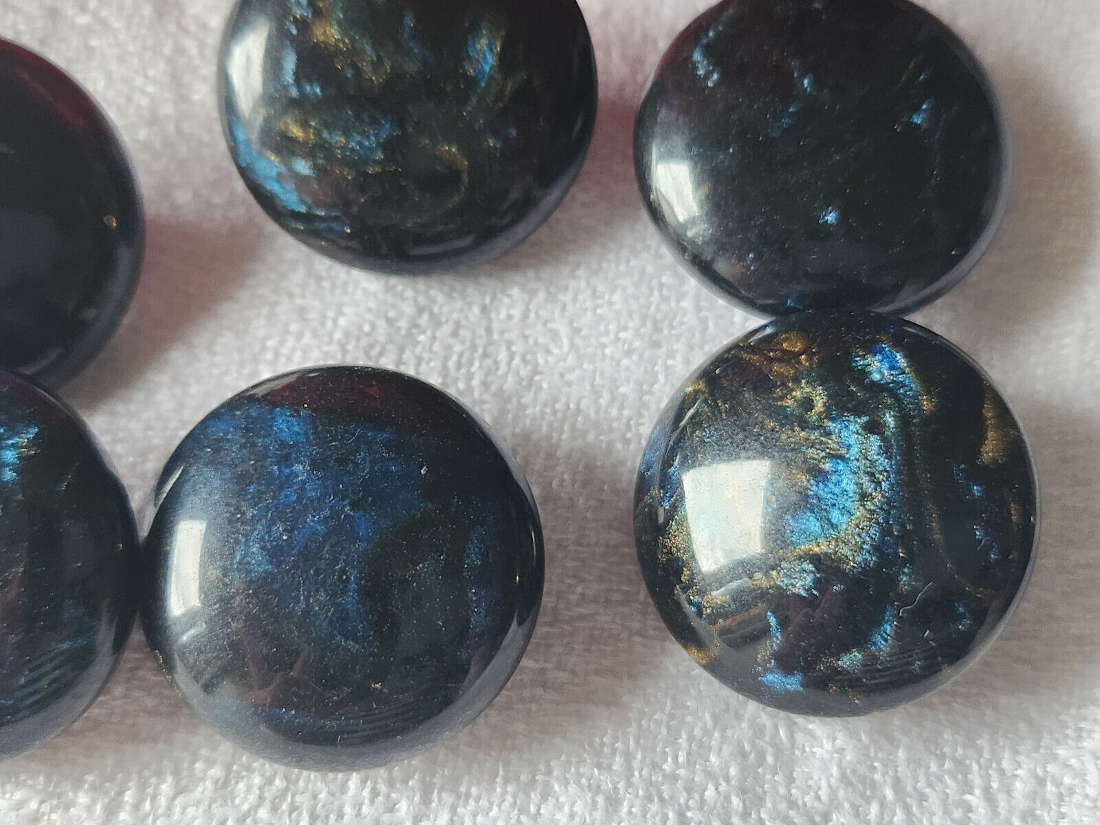 Lot 6  jolis boutons vintage bleu moucheté à pied 2,2 cm ref 1727