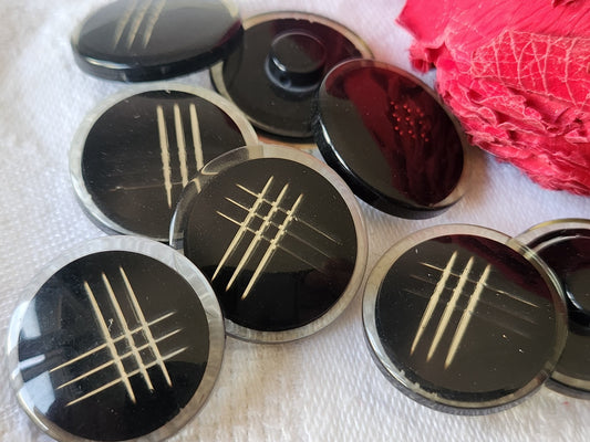Lot 8 boutons vintage noir inclusion argenté élégant pied 2,1 cm  ref 2439