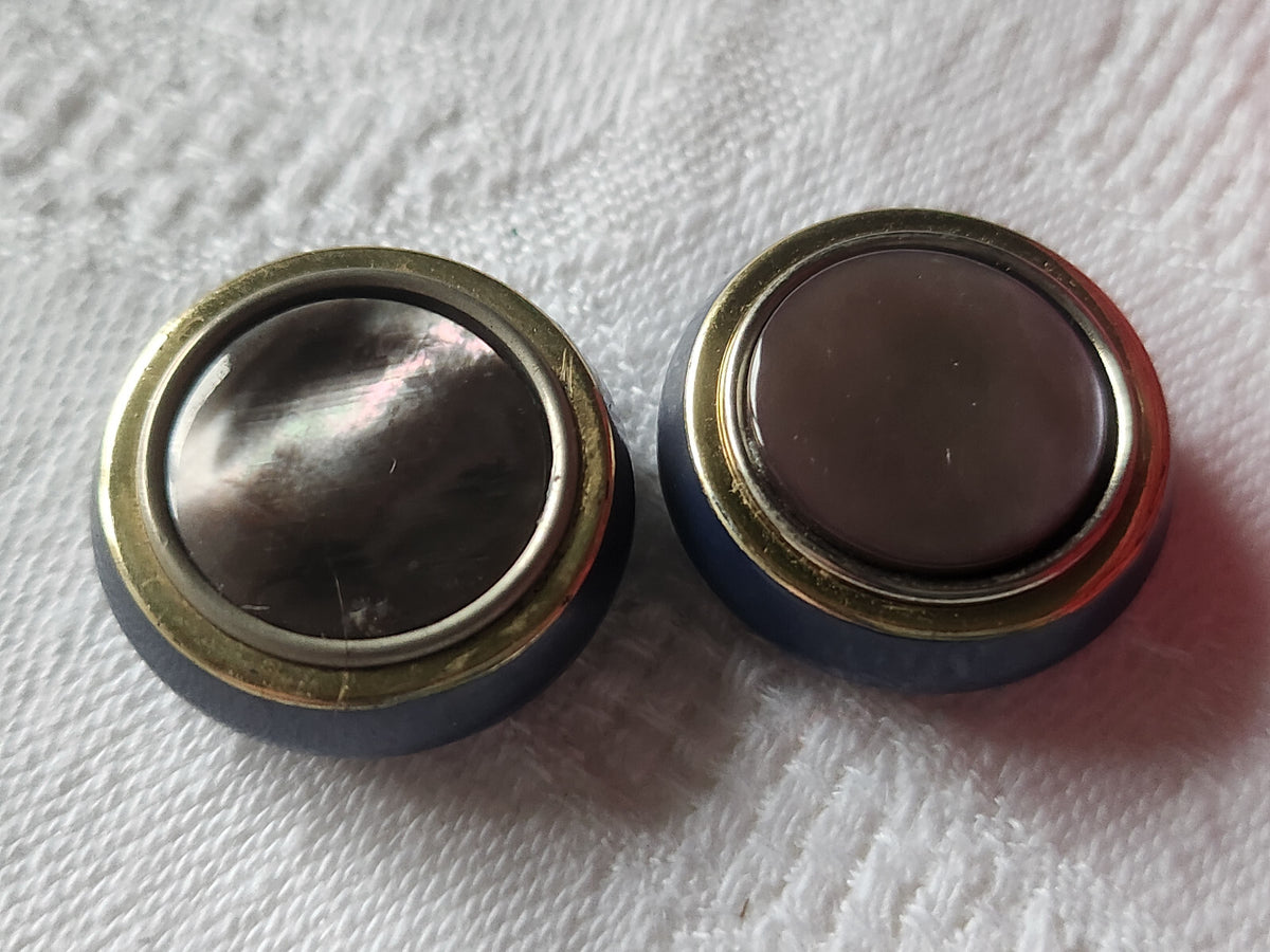 Duo boutons vintage bleu avec cabochon en nacre pied 2,2 cm D10B