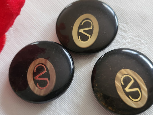 Trio gros boutons vintage marron inclusion panaché pied 2,7 cm ref 6340