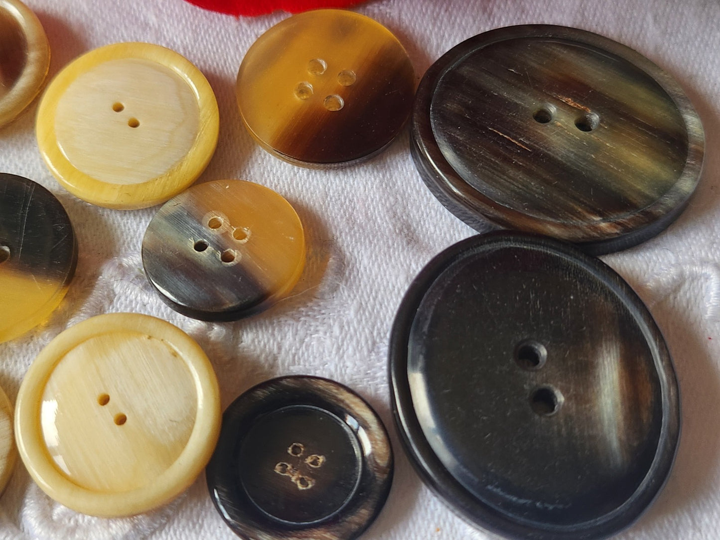 Lot 12 boutons anciens en corne creme 2 cm à 3,1 sur 3,6 cm ref 2058