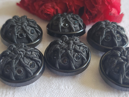 Lot 6 boutons vintage noir  passementerie strass resine 2,4 cm ref 1401