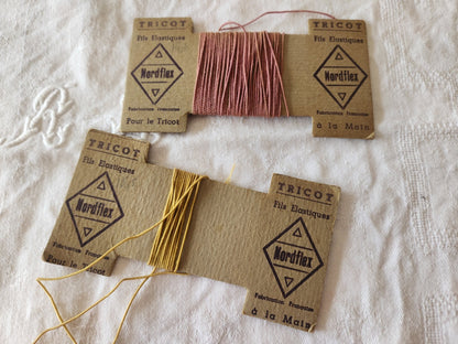 Collection mercerie ancienne lot  2 carte fil nordflex tricot jaune/rose  T2-1