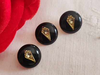 Trio mini boutons vintage en métal doré inclusion strass 1,3 cm bijoux G19A