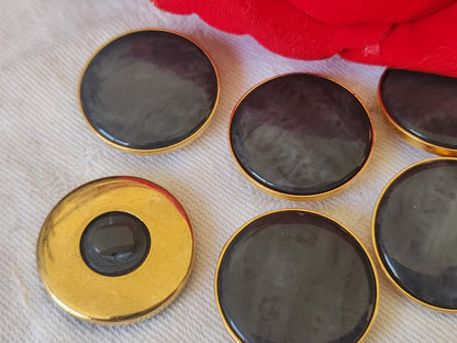 Lot 8  boutons vintage gris doré bord métal pied 2,2 cm ref 4857