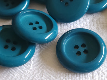 Lot 6  gros boutons vintage bleu paon à trous 2,6  cm ref 526
