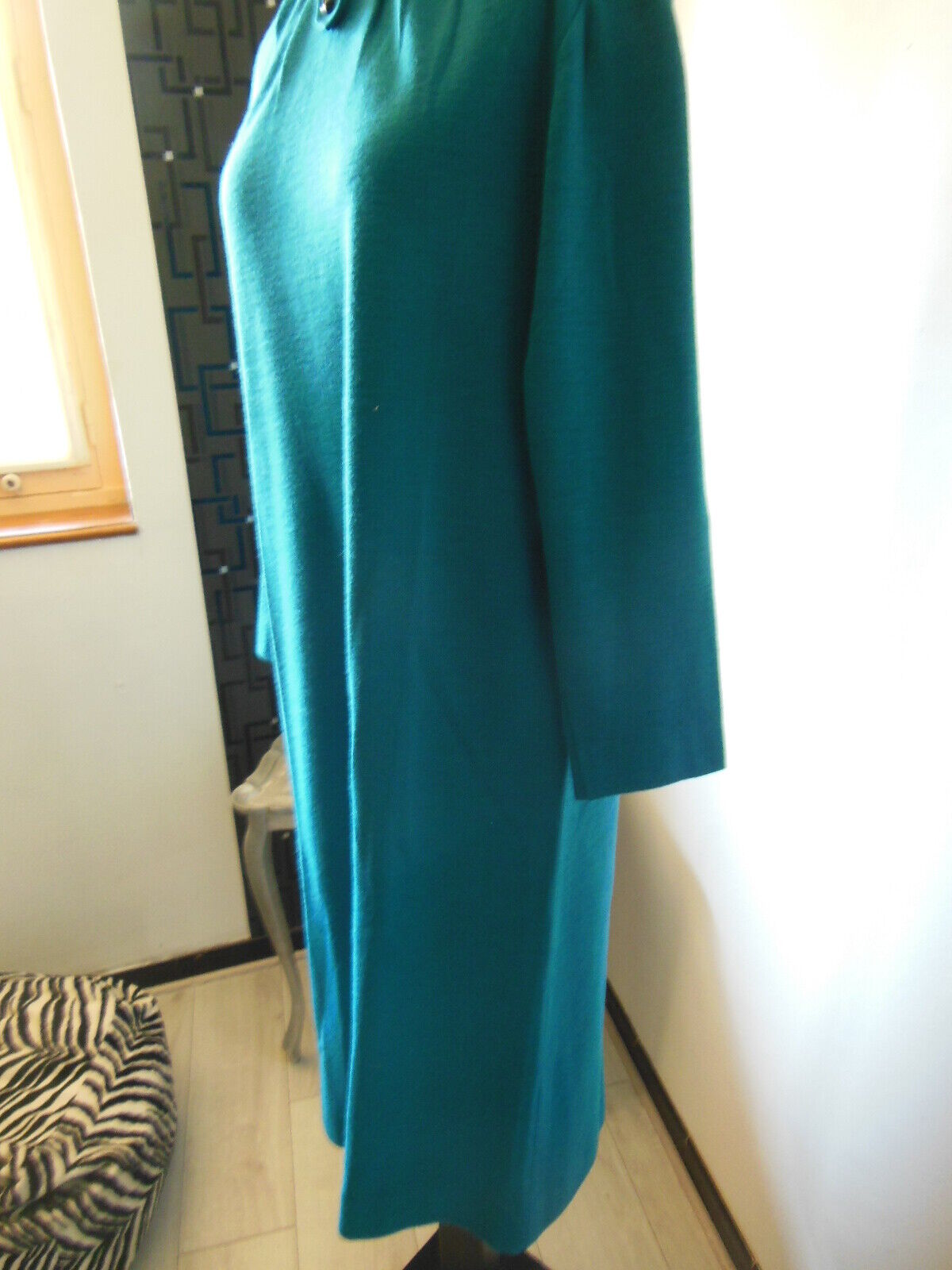 Pur vintage robe bleu paon manche longue hiver taille 42/44 ? B1