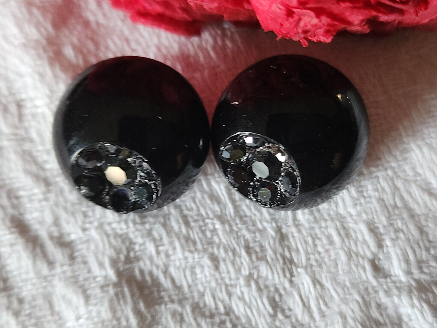 Duo boutons vintage parurier collection resine strass fleur noir 1,8 cm G7F