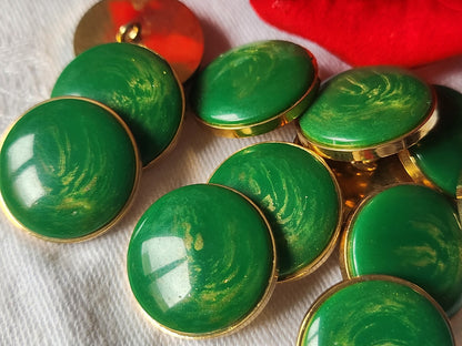 Lot 6 boutons vintage monture métal  vert et or pied 2 cm ref 5247