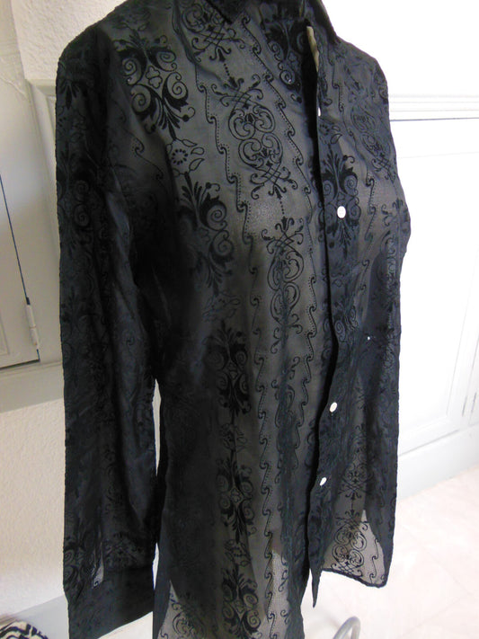 Pur vintage ancien  chemisier motif relief noir voilage ancien 40?  Ref PORT