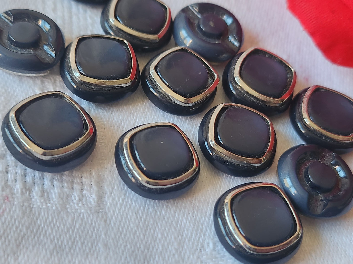 Lot 10 boutons vintage bleu argenté pied 1,5 cm ref 2497
