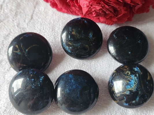 Lot 6  jolis boutons vintage bleu moucheté à pied 2,2 cm ref 1727