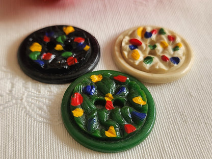 Trio boutons vintage peint texturé 2,7 cm ou 27 mm trous ref 6343