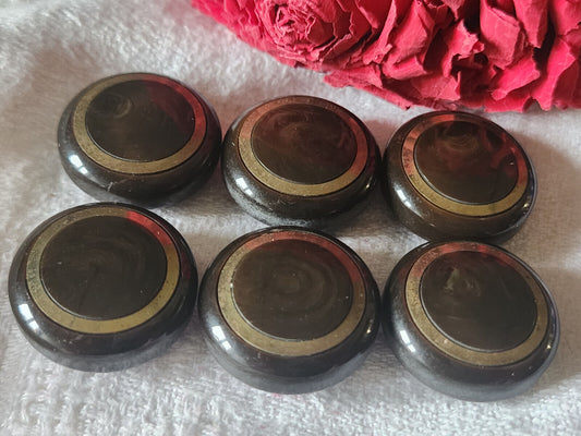 Lot 6 boutons vintage marron bombé pied 2,2 cm ref 4942