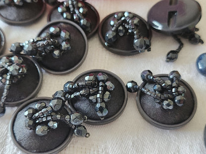Collection lot 6 boutons  passementerie gris pendants perlé  2,4 cm ref 6006 **