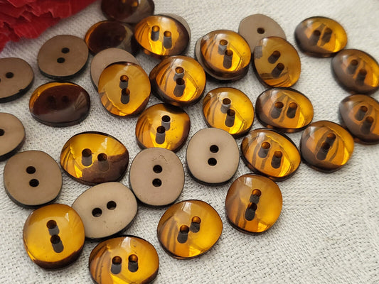 Lot 15 petits boutons vintage marron lumineux ovale 1 sur 1,2 cm ref 2936