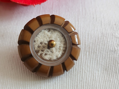 Bouton ancien collection marron dentelle emprisonnée 2,1 cm 21 mm G12k