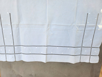 Ancien petit drap broderie incrustation lin monogramme CI enfant  B6