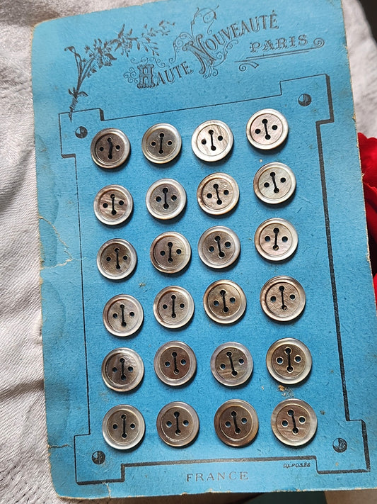 Plaque 24 boutons anciens en nacre gris 1,2 cm année 20/30 N°8