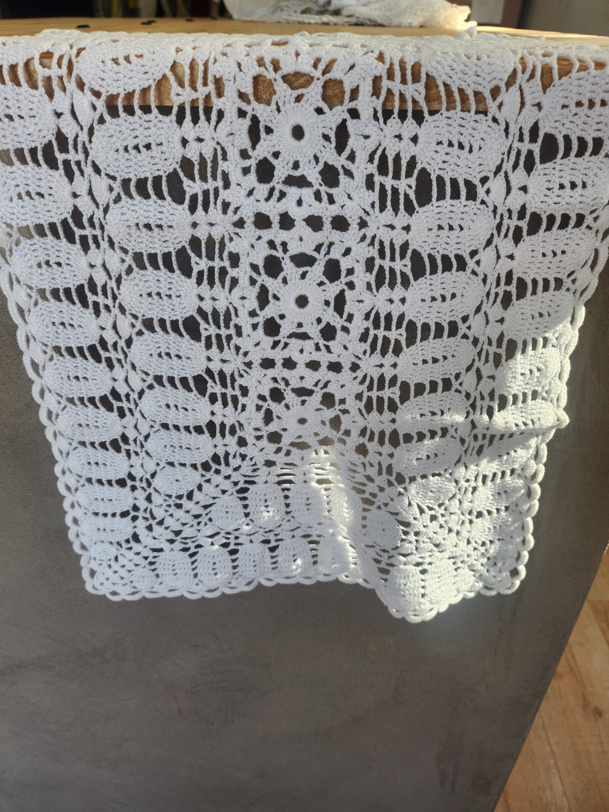 Grand napperon ancien crochet blanc rectangulaire 35 sur 55 cm B7
