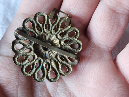 Partie de boucle ceinture ancienne grosse fleur creation 3,8 cm D19B
