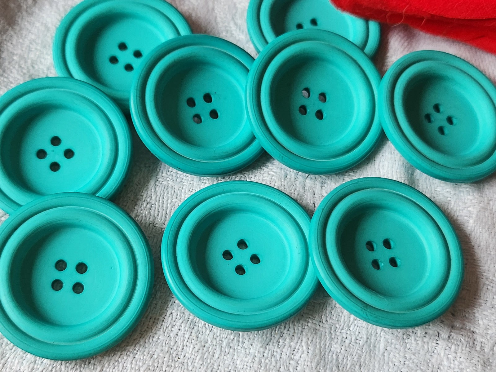 Lot 6 gros boutons vintage vert d'eau mat trou 2,8 cm ref 5832
