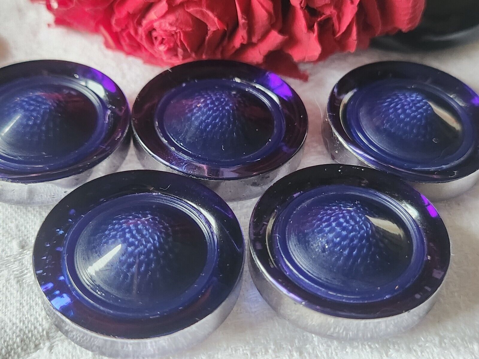 Lot 5 boutons vintage bleu manque argenture gros 3 cm ref 961