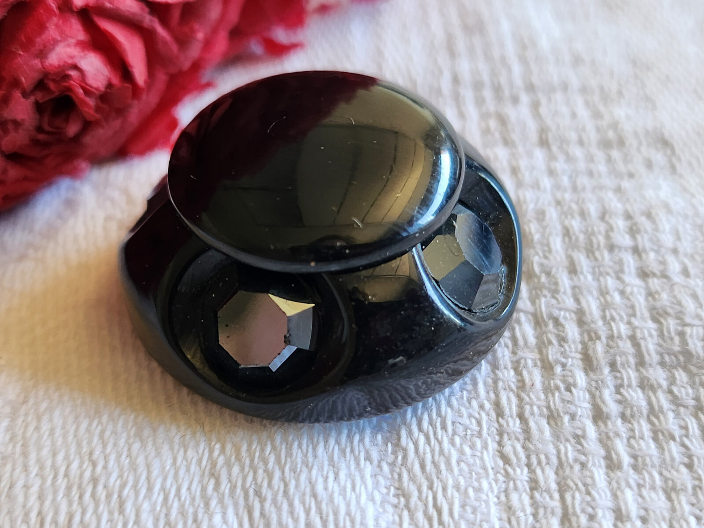 Haut bouton vintage noir avec strass en verre 2,9 cm pied D14S