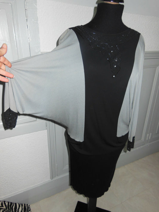 Pur vintage robe année 80 gris noir perle en verre T38/40  B4