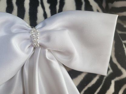 Gros noeud en tissu blanc satiné année 90 couture mariage recup B4