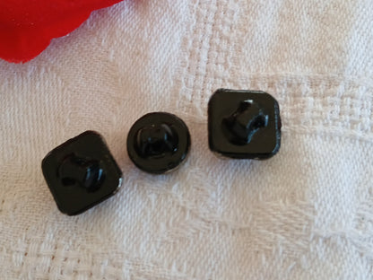 trio mini boutons en verre noir strass rouge 1 et 1,1 cm  D16C