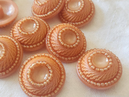 Lot 5 boutons vintage à pied perlé orange superbe 2,7 cm ref 6108