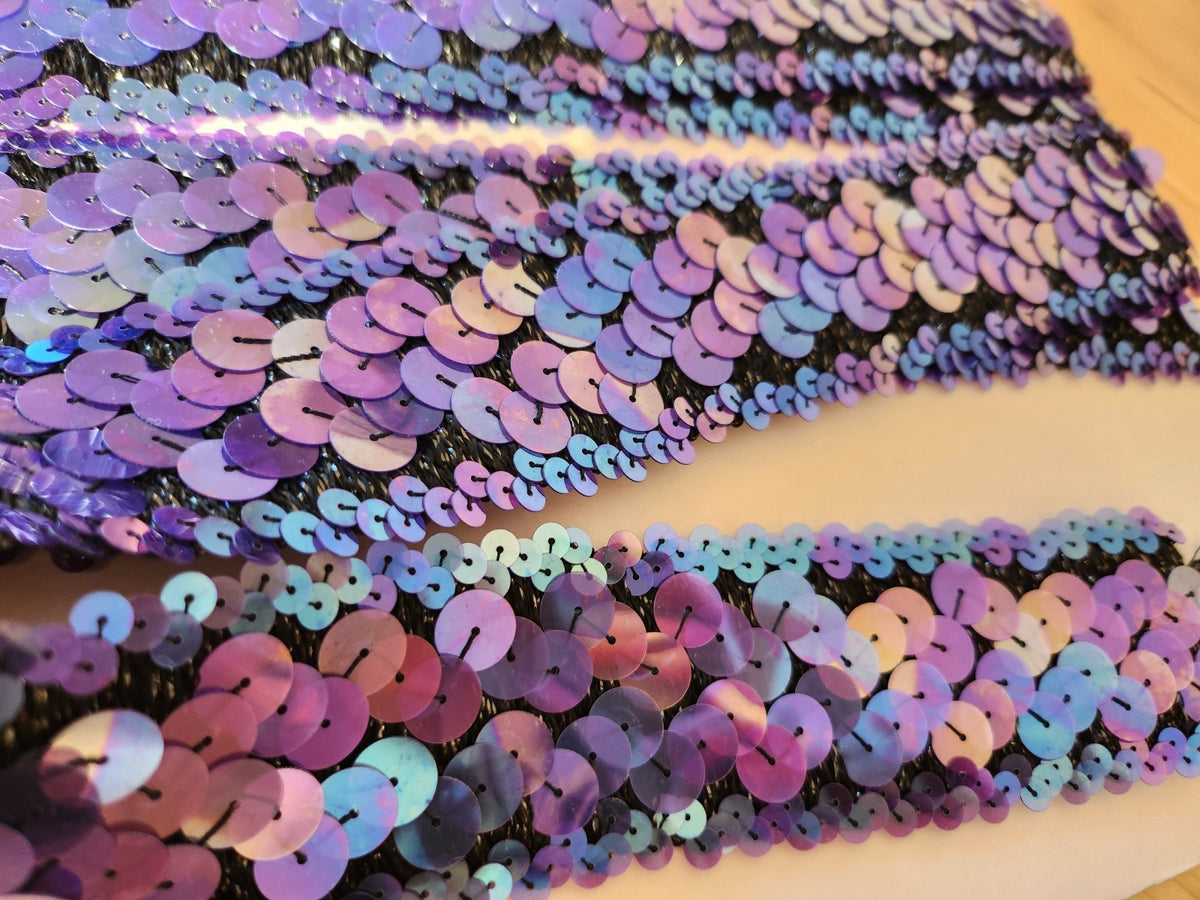 Ancien galon vintage sequin violet bleu modoré large sublime 2 m 30 sur 4 cm B7