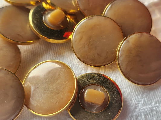 Lot 6 boutons vintage marron monture métal pied 2 cm ref 2894
